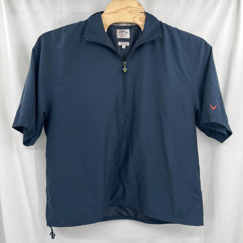 Callaway Golf Outerwear Mens Large Blue 1/2 Zip Short Sleeve Lined Logo Pullover